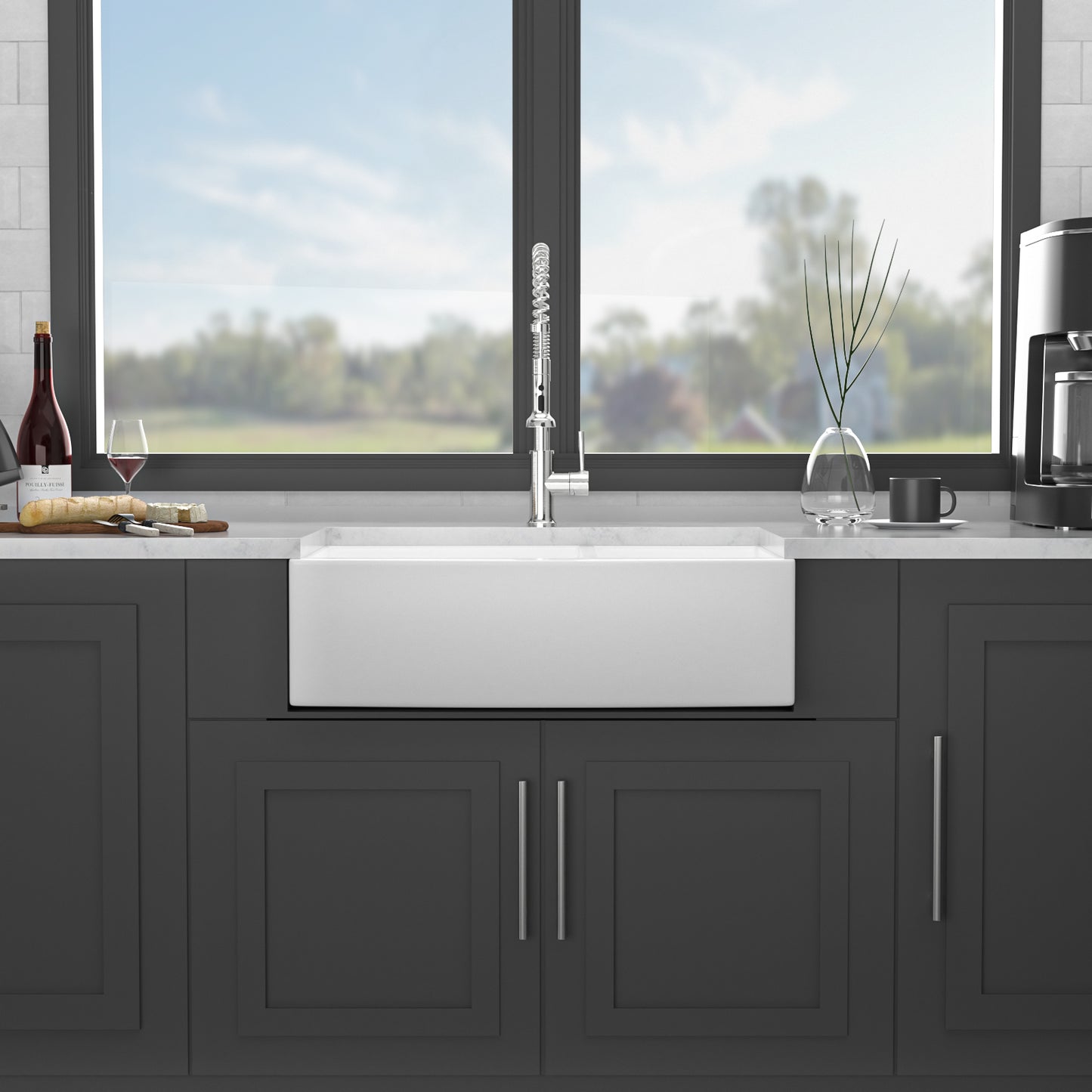 White Farmhouse Sink - 33 x 21 x 10 inch White Ceramic Porcelain Double Bowl 60/40 Farm Kitchen Sink