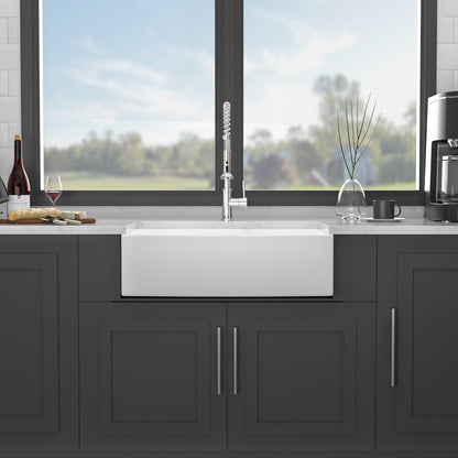 White Farmhouse Sink - 33 x 21 x 10 inch White Ceramic Porcelain Double Bowl 60/40 Farm Kitchen Sink