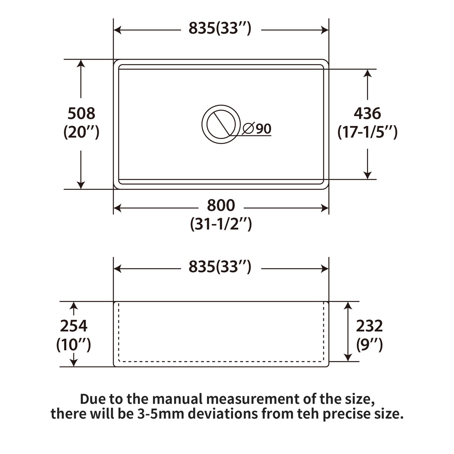 33 x 20 x 10 inch White Farmhouse Sink Workstation - Porcelain Ceramic Single Bowl Farm Kitchen Sink