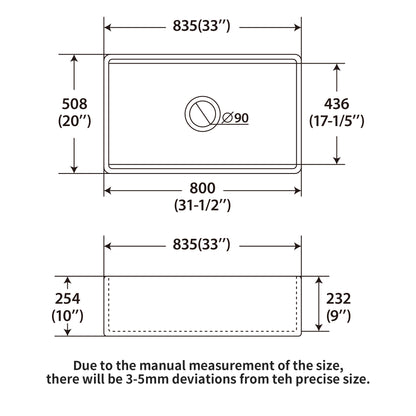 33 x 20 x 10 inch White Farmhouse Sink Workstation - Porcelain Ceramic Single Bowl Farm Kitchen Sink