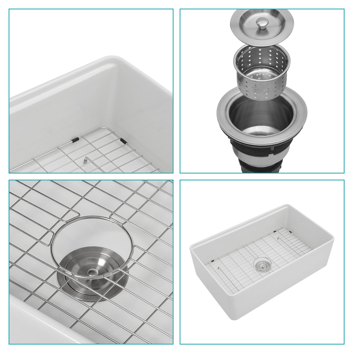 33 x 20 x 10 inch White Farmhouse Sink Workstation - Porcelain Ceramic Single Bowl Farm Kitchen Sink