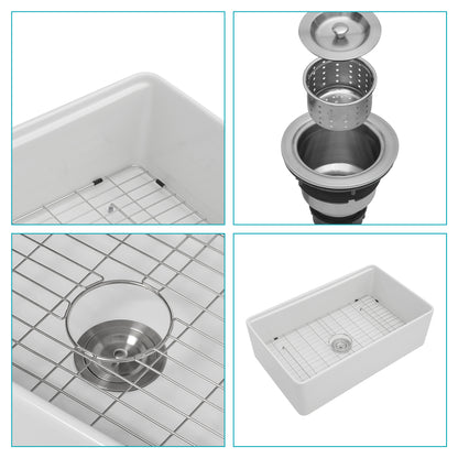 33 x 20 x 10 inch White Farmhouse Sink Workstation - Porcelain Ceramic Single Bowl Farm Kitchen Sink