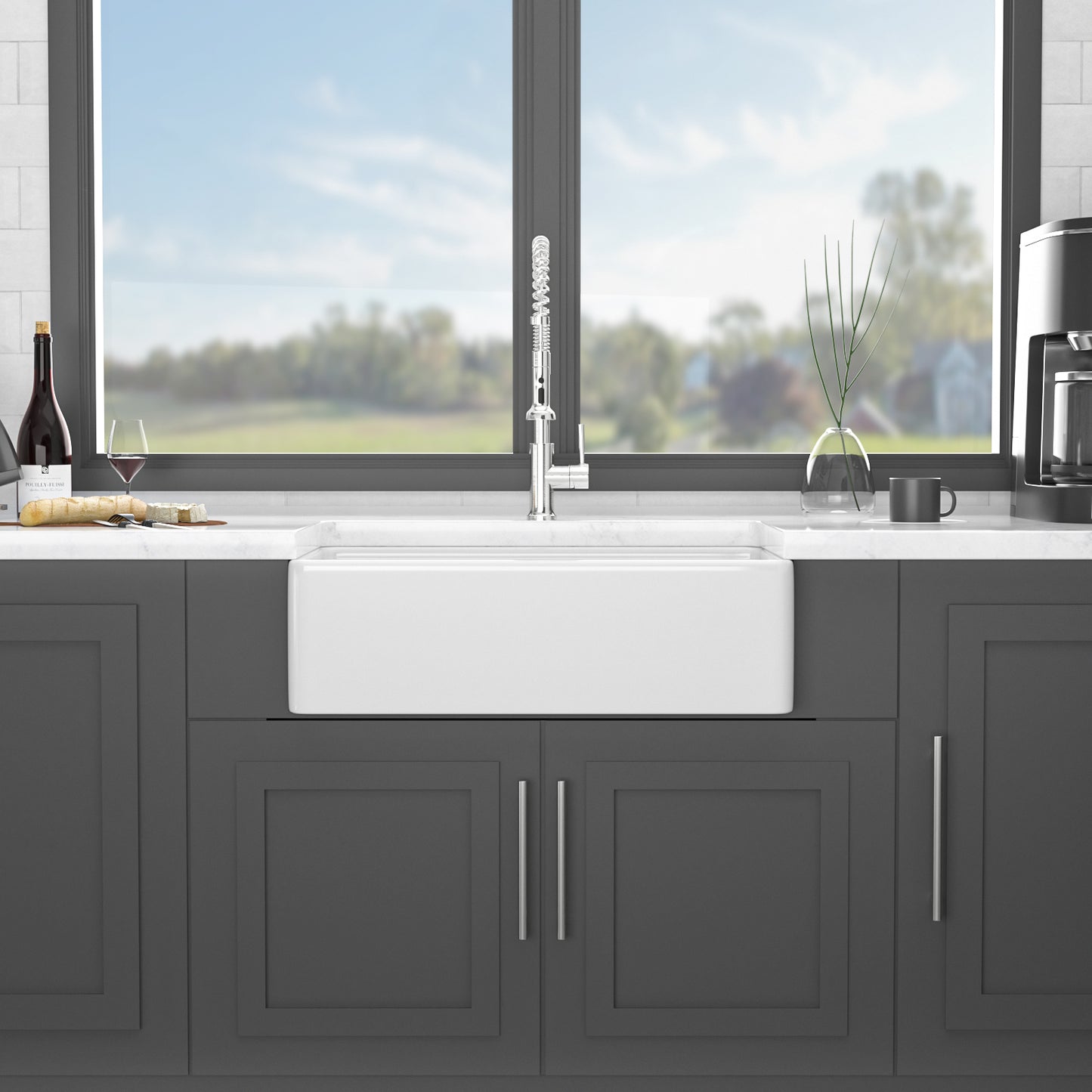 33 x 20 x 10 inch White Farmhouse Sink Workstation - Porcelain Ceramic Single Bowl Farm Kitchen Sink