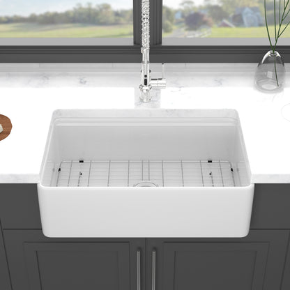 33 x 20 x 10 inch White Farmhouse Sink Workstation - Porcelain Ceramic Single Bowl Farm Kitchen Sink