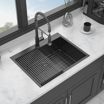 25 Kitchen Sink Drop In - 25 x 22 x 9 Gunmetal Black Drop In Topmount 16 Gauge Stainless Steel Kitchen Sink