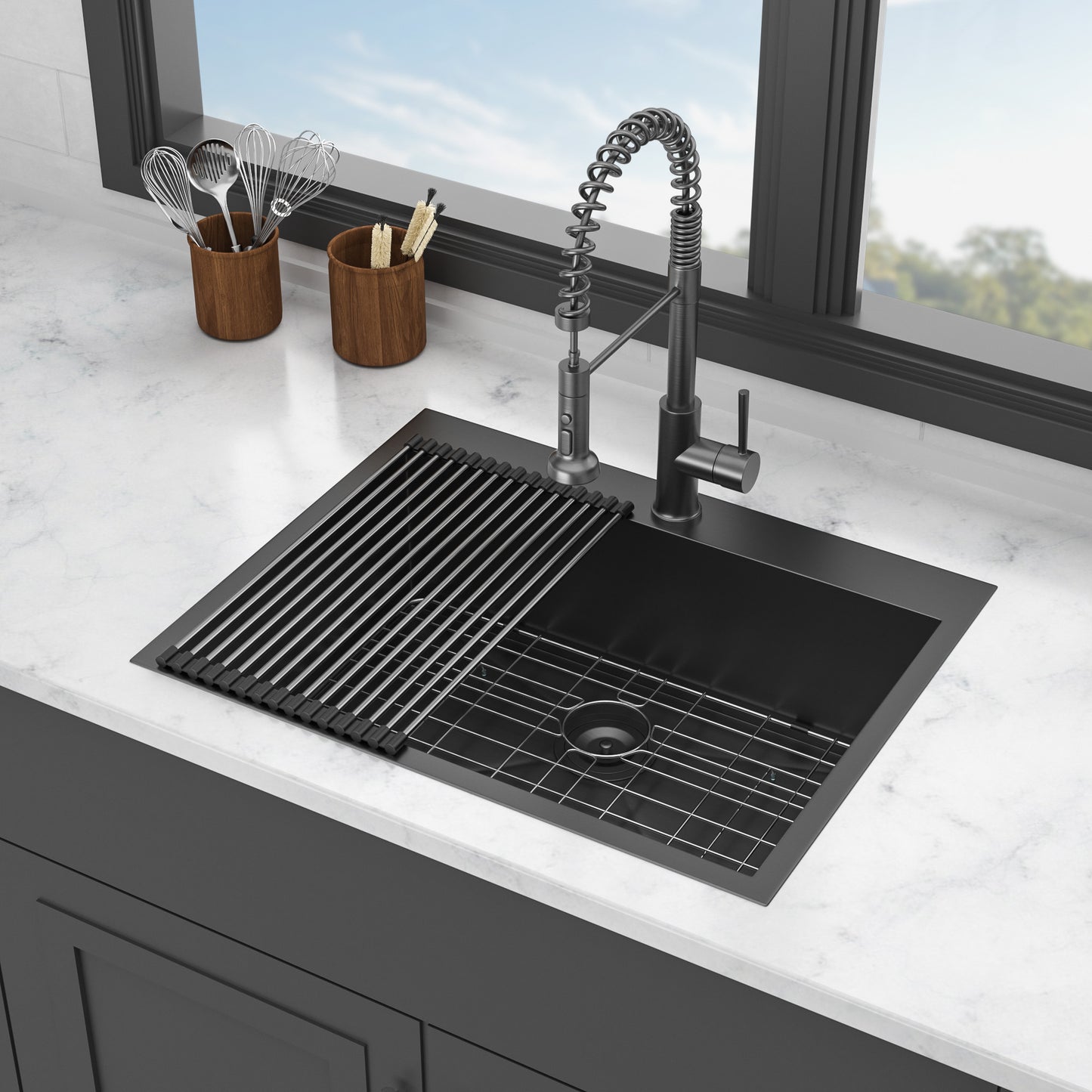 25 Kitchen Sink Drop In - 25 x 22 x 9 Gunmetal Black Drop In Topmount 16 Gauge Stainless Steel Kitchen Sink