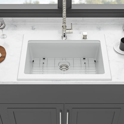 Quartz Kitchen Sink - 30" x 22" x 10" White granite composite Workstation Drop-in kitchen sink