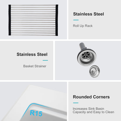 Quartz Kitchen Sink - 30" x 22" x 10" White granite composite Workstation Drop-in kitchen sink