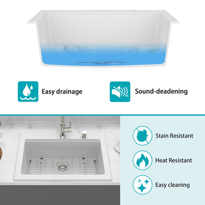 Quartz Kitchen Sink - 30" x 22" x 10" White granite composite Workstation Drop-in kitchen sink