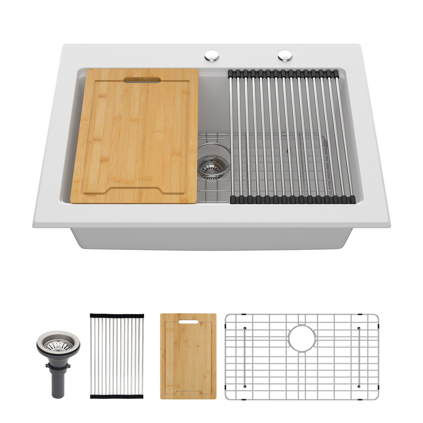 Quartz Kitchen Sink - 30" x 22" x 10" White granite composite Workstation Drop-in kitchen sink