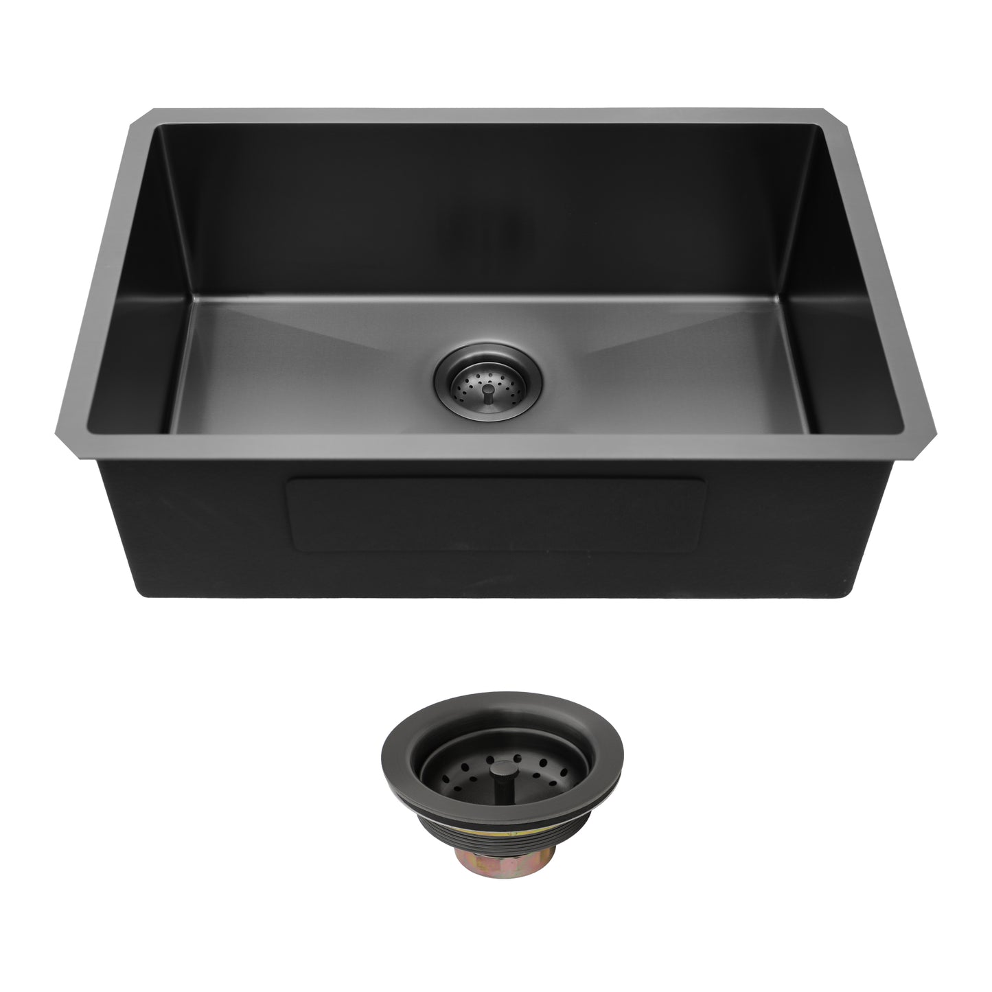 30"x18"x10" Gunmetal Black Undermount Kitchen Sink 16 Gauge Single Bowl with Drain Assembly