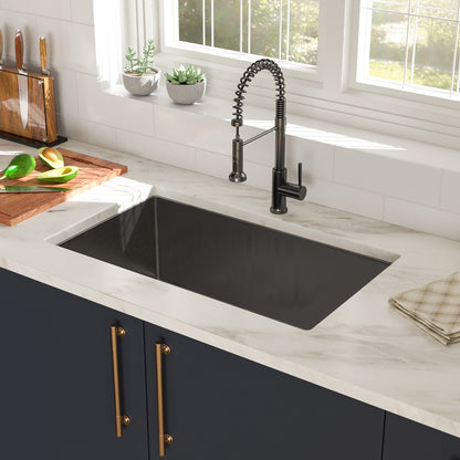30"x18"x10" Gunmetal Black Undermount Kitchen Sink 16 Gauge Single Bowl with Drain Assembly