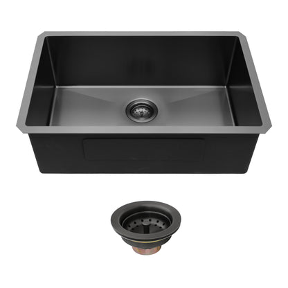 33"x19"x10" Gunmetal Black Undermount Kitchen Sink 16 Gauge Single Bowl with Drain Assembly