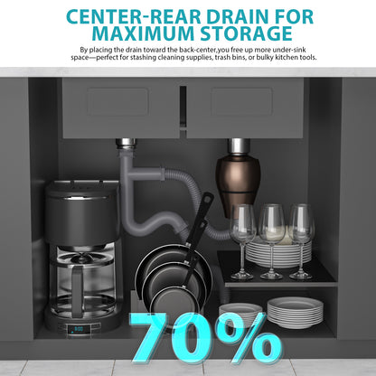 33"x19"x10" Gunmetal Black Undermount Kitchen Sink 16 Gauge Single Bowl with Drain Assembly