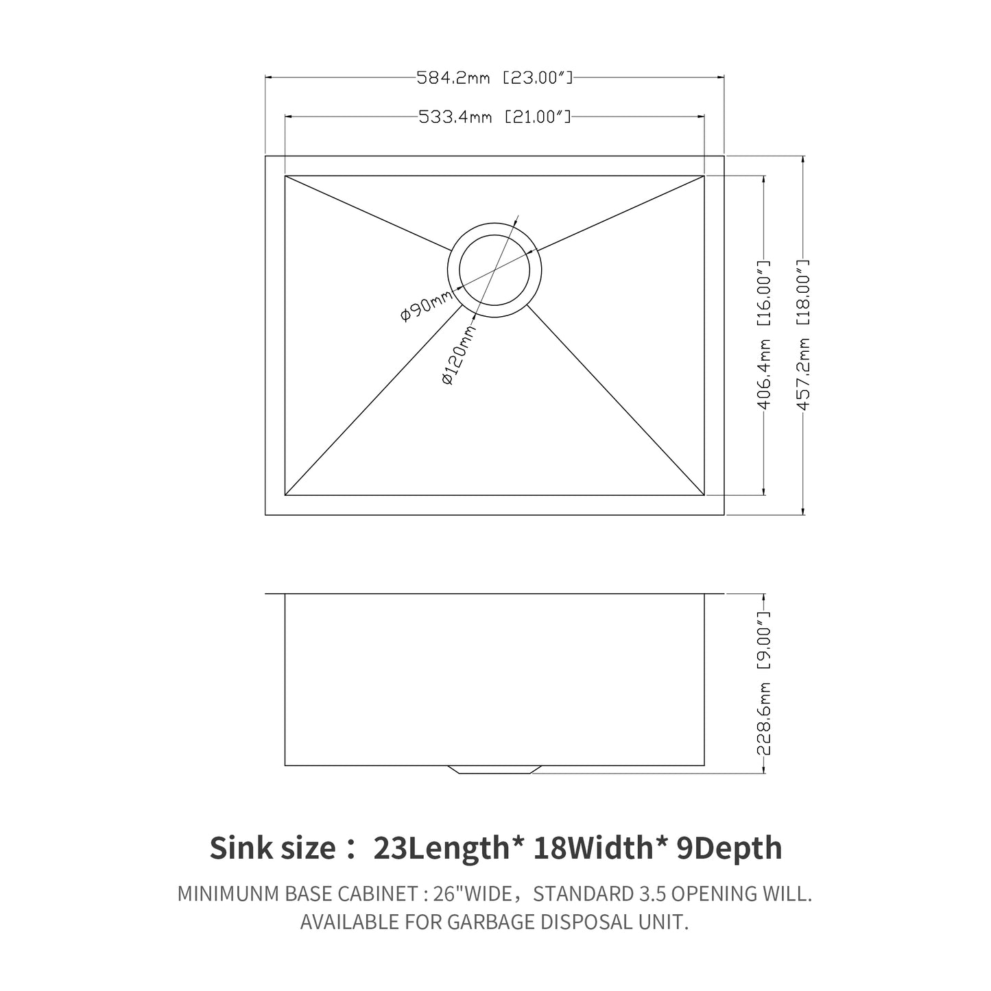 23" Gunmetal Black Kitchen Sink - 23"x 18"x 9" Undermount Single Bowl Kitchen Stainless Steel with 9 Inch Deep