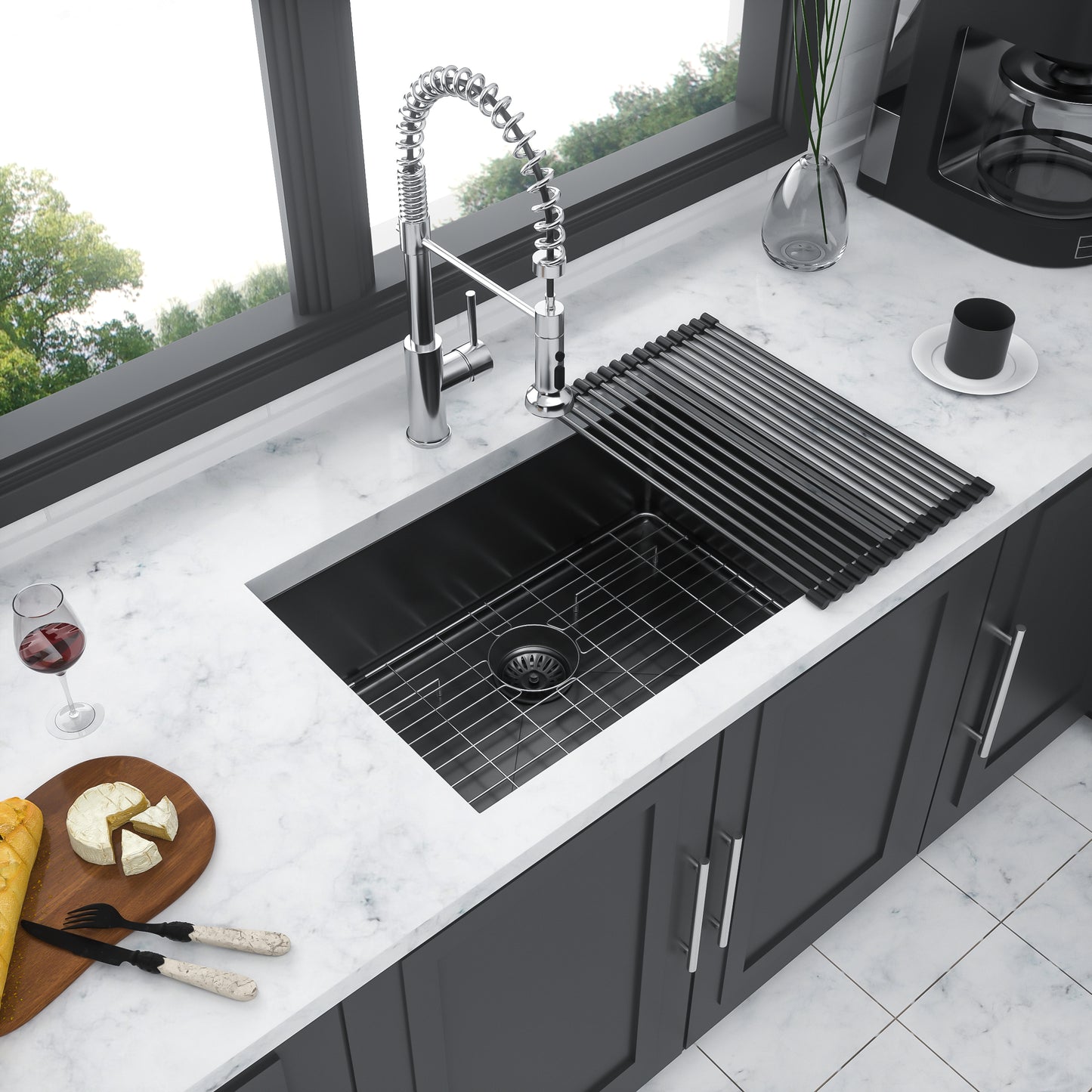23" Gunmetal Black Kitchen Sink - 23"x 18"x 9" Undermount Single Bowl Kitchen Stainless Steel with 9 Inch Deep