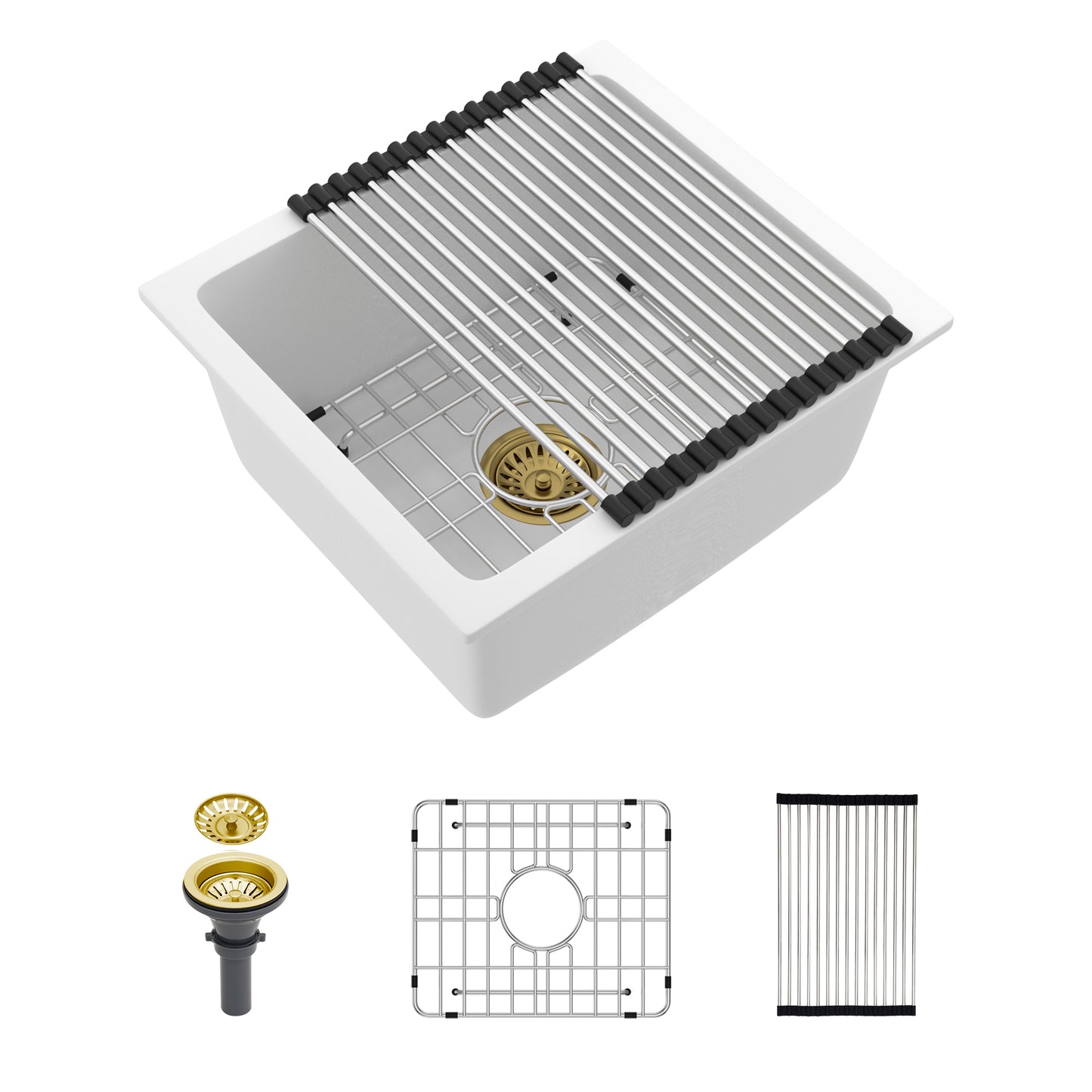 Quartz Kitchen Sink - 17.71"x15.74"x9" White granite composite undermount kitchen sink