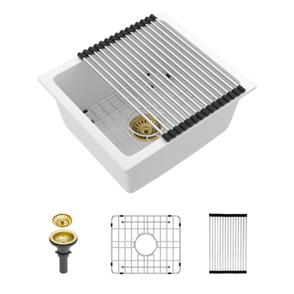 Quartz Kitchen Sink - 17.71"x15.74"x9" White granite composite undermount kitchen sink