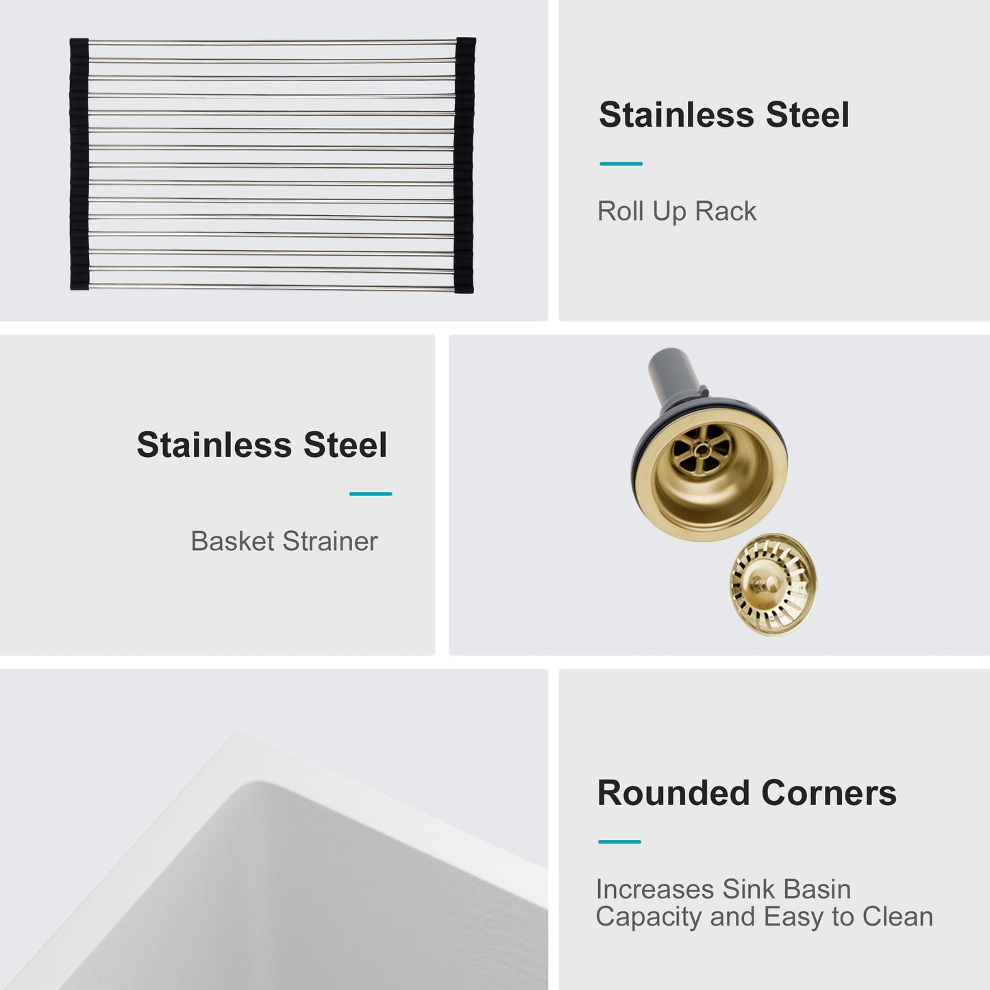 Quartz Kitchen Sink - 17.71"x15.74"x9" White granite composite undermount kitchen sink