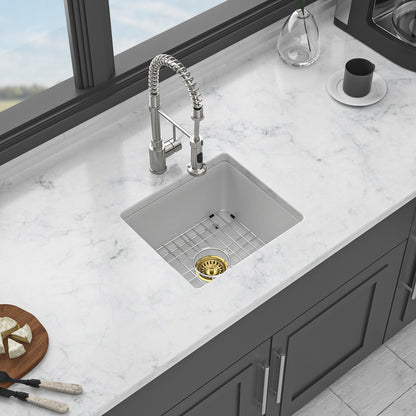 Quartz Kitchen Sink - 17.71"x15.74"x9" White granite composite undermount kitchen sink