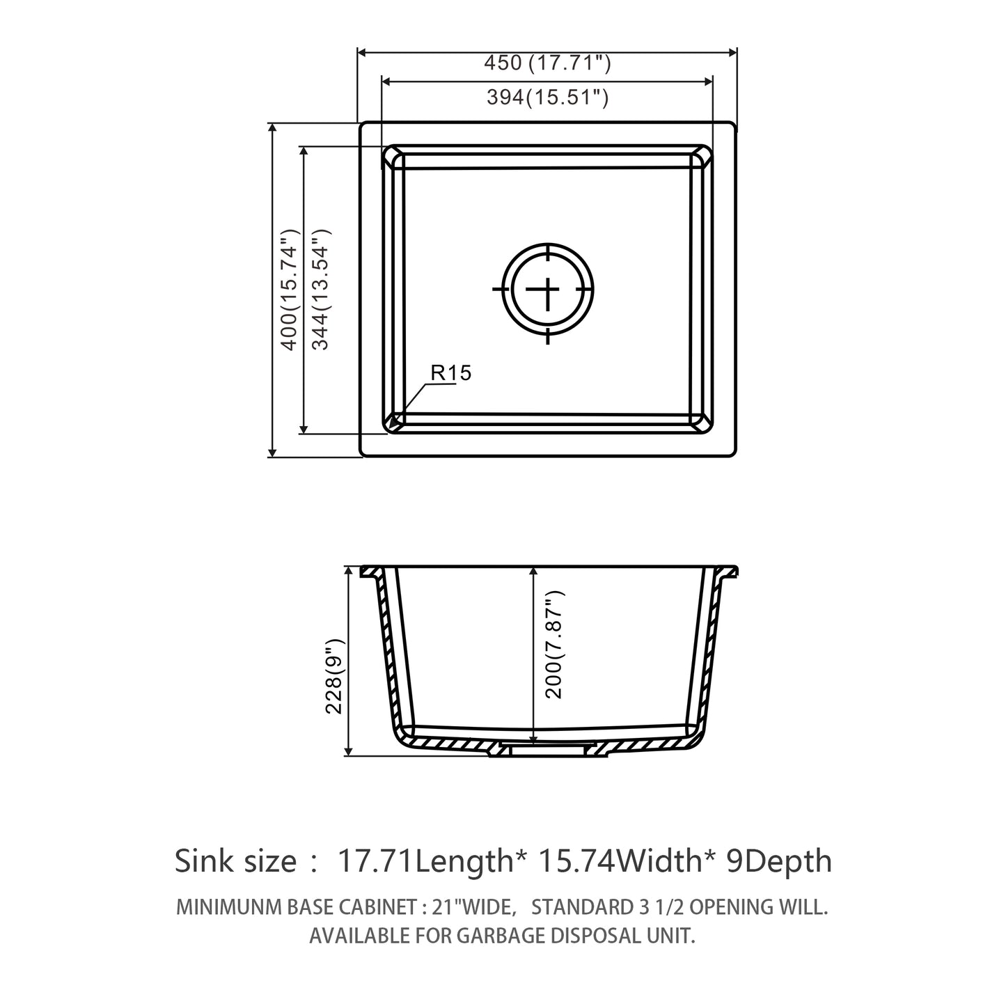 Quartz Kitchen Sink - 17.71"x15.74"x9" White granite composite undermount kitchen sink