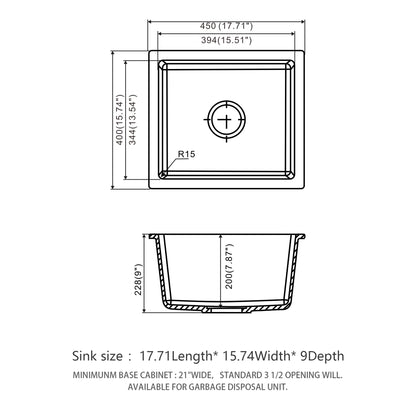 Quartz Kitchen Sink - 17.71"x15.74"x9" White granite composite undermount kitchen sink