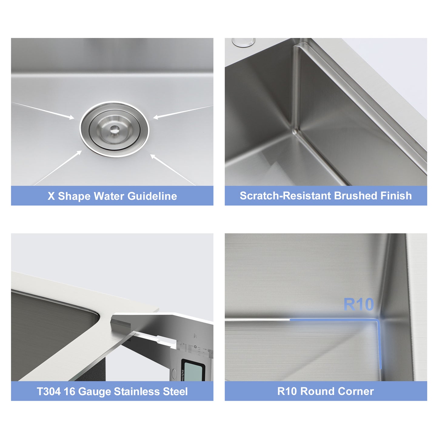 33" Drop-in Kitchen Sink with Pull-Out Faucet and Soap Dispenser - 33 x 22 x 10 inch Single Bowl 16 Gauge Stainless Steel Topmount Kitchen Sink Basin