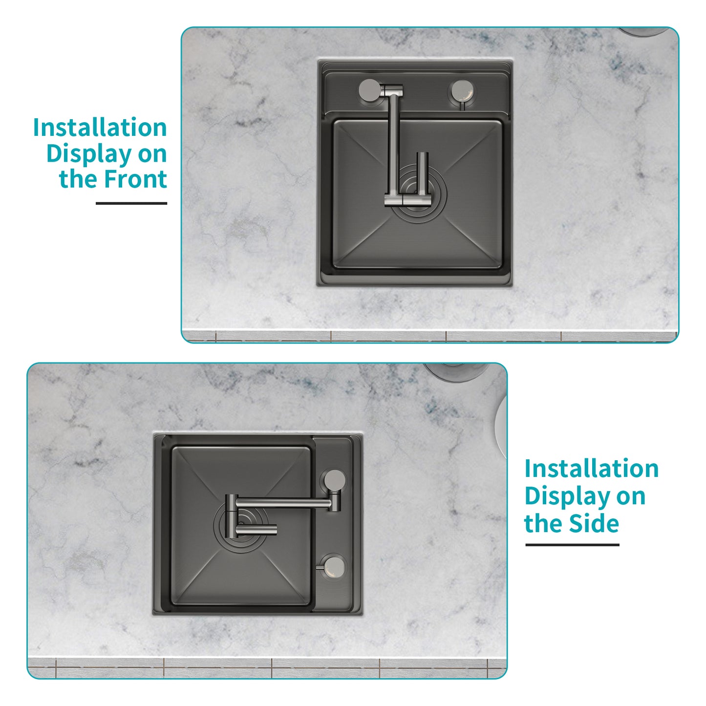 15" Undermount Bar Sink with Folding Faucet - 15 x 17 x 9 inch Single Bowl 16 Gauge Stainless Steel Gunmetal Black Kitchen Sinks