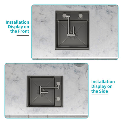 15" Undermount Bar Sink with Folding Faucet - 15 x 17 x 9 inch Single Bowl 16 Gauge Stainless Steel Gunmetal Black Kitchen Sinks