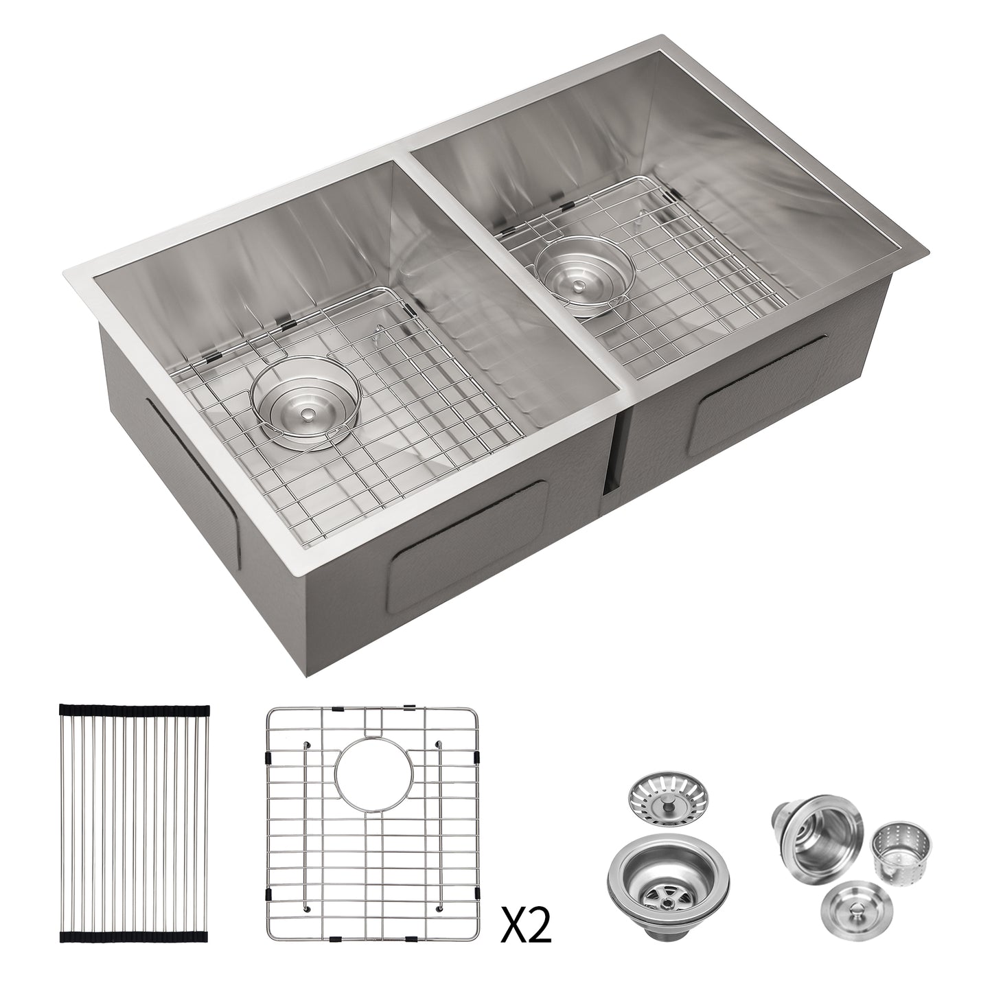 16 Gauge Stainless Steel 32 x 18 x 9 inch Undermount Double Bowl Kitchen Sink (50/50) with 9 Inch Deep Sink