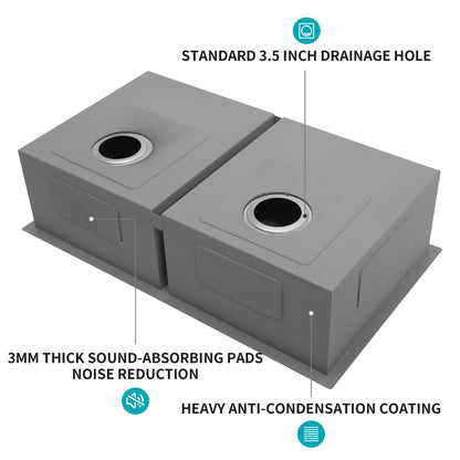 16 Gauge Stainless Steel 32 x 18 x 9 inch Undermount Double Bowl Kitchen Sink (50/50) with 9 Inch Deep Sink
