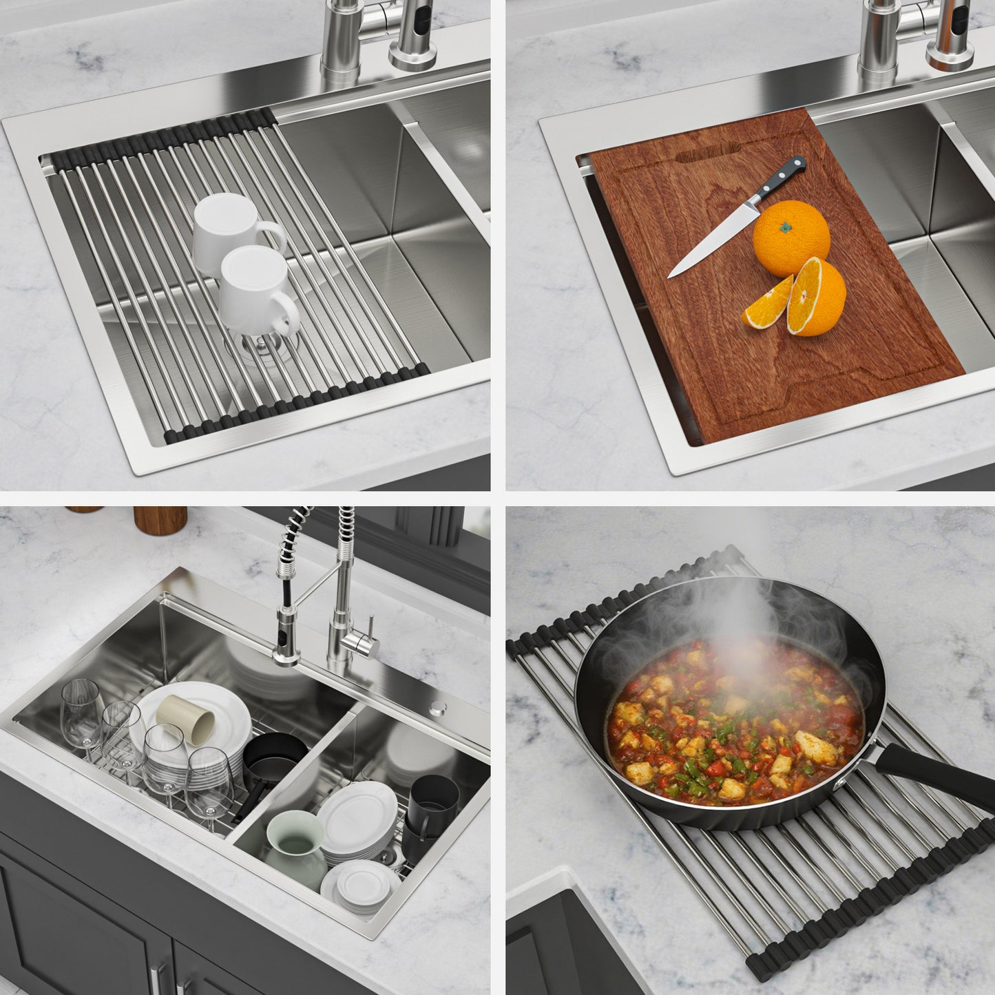 Topmount Drop in Kitchen Sink - 36"x 22" x 10" Double Bowl (60/40) Kitchen Sink 16 Gauge with Two 10" Deep Basin, Brushed Nickel