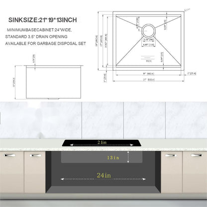 Laundry Workstation Sink - 21" x 19" x 13" Undermount Workstation Laundry Utility Sink Deep Single Bowl 16 Gauge Stainless Steel Laundry Tub Sinks
