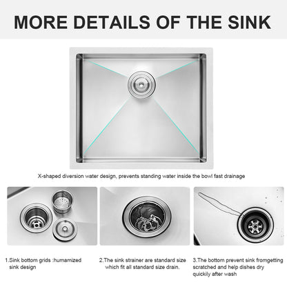 21 Inch Undermount Sink - 21" x 18" x 9" Undermount Stainless Steel Kitchen Sink 16 Gauge 9 Inch Deep Single Bowl Kitchen Sink Basin, Includes Drain Assembly (No Additional Accessories)