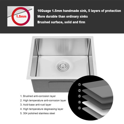 21 Inch Undermount Sink - 21" x 18" x 9" Undermount Stainless Steel Kitchen Sink 16 Gauge 9 Inch Deep Single Bowl Kitchen Sink Basin, Includes Drain Assembly (No Additional Accessories)