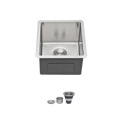 15 Inch Undermount Sink - 15" x 17" x 9" Undermount Stainless Steel Kitchen Sink 16 Gauge 9 Inch Deep Single Bowl Kitchen Sink Basin, Includes Drain Assembly (No Additional Accessories)