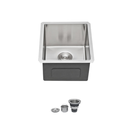 15 Inch Undermount Sink - 15" x 17" x 9" Undermount Stainless Steel Kitchen Sink 16 Gauge 9 Inch Deep Single Bowl Kitchen Sink Basin, Includes Drain Assembly (No Additional Accessories)