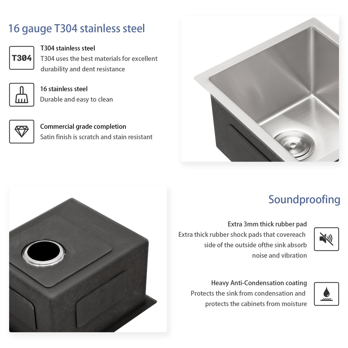 15 Inch Undermount Sink - 15" x 17" x 9" Undermount Stainless Steel Kitchen Sink 16 Gauge 9 Inch Deep Single Bowl Kitchen Sink Basin, Includes Drain Assembly (No Additional Accessories)