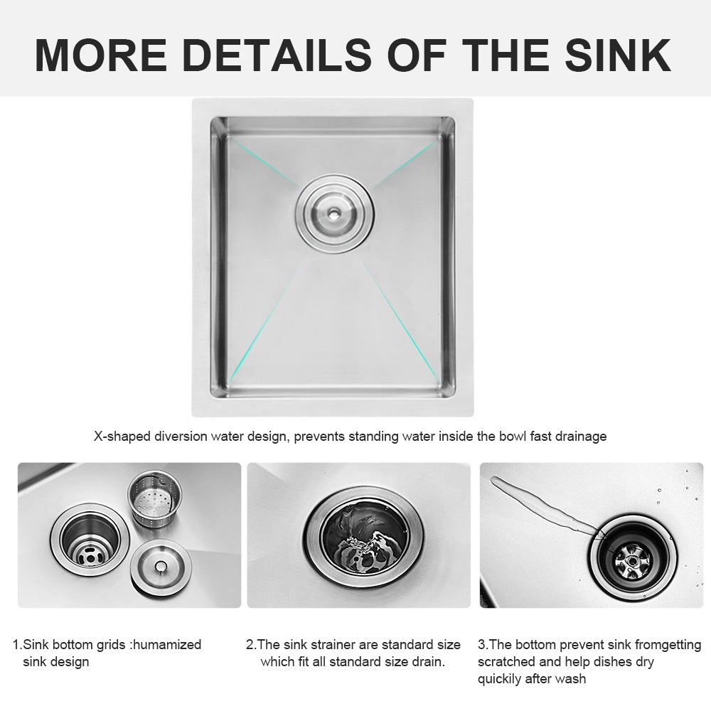 15 Inch Undermount Sink - 15" x 17" x 9" Undermount Stainless Steel Kitchen Sink 16 Gauge 9 Inch Deep Single Bowl Kitchen Sink Basin, Includes Drain Assembly (No Additional Accessories)