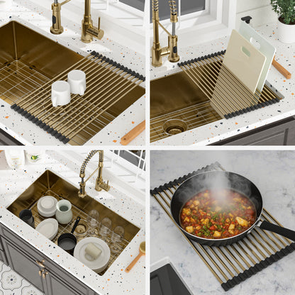 Undermount Gold Kitchen Sink - 32" x 19" x 10" Stainless Steel 16 Gauge Deep Single Bowl Sinks