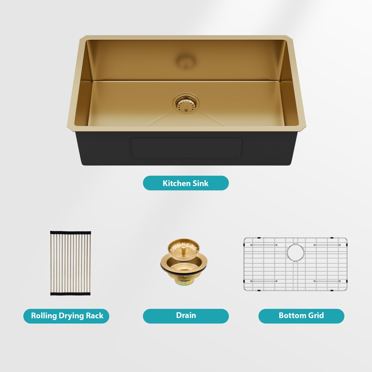 Undermount Gold Kitchen Sink - 32" x 19" x 10" Stainless Steel 16 Gauge Deep Single Bowl Sinks