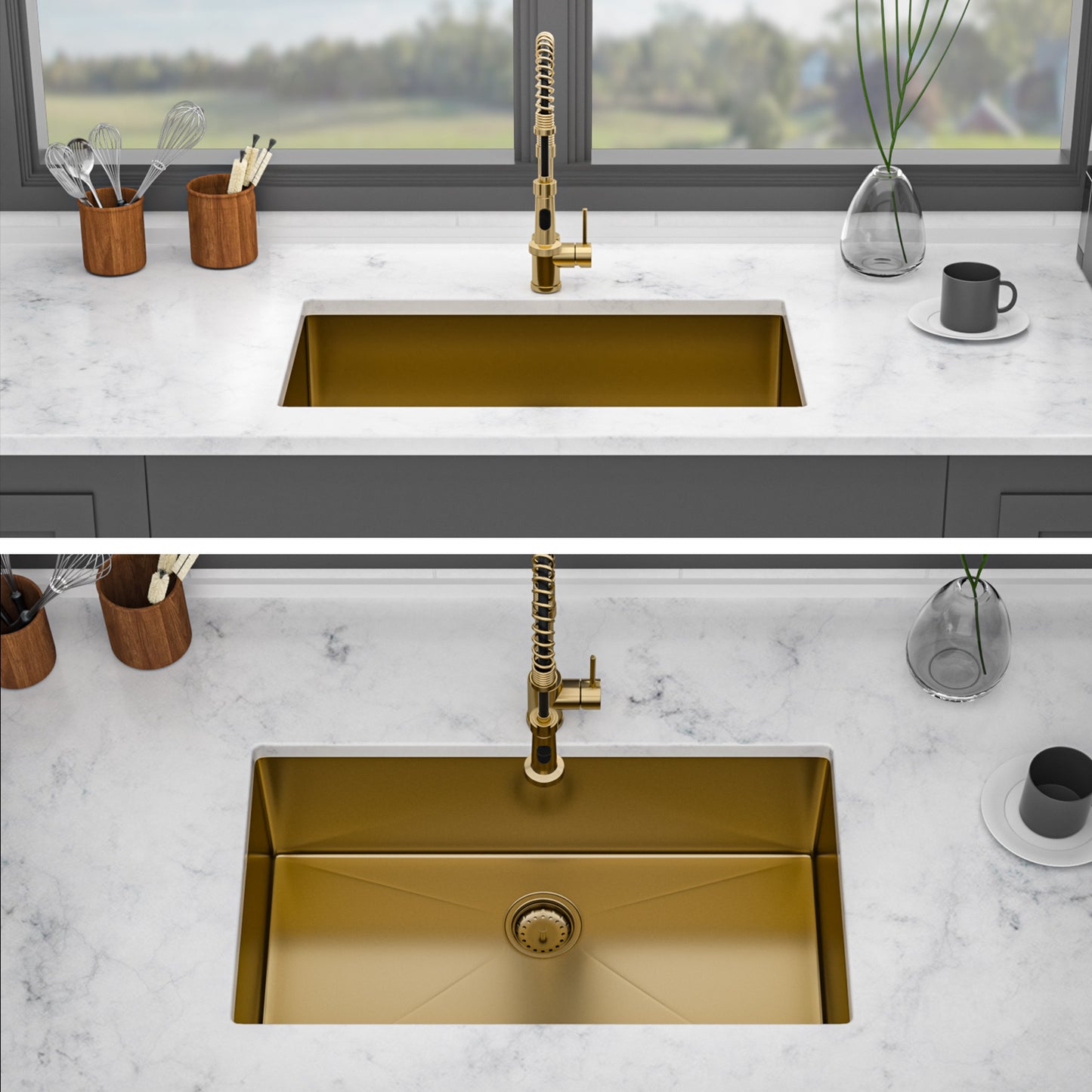 Undermount Gold Kitchen Sink - 32" x 19" x 10" Stainless Steel 16 Gauge Deep Single Bowl Sinks