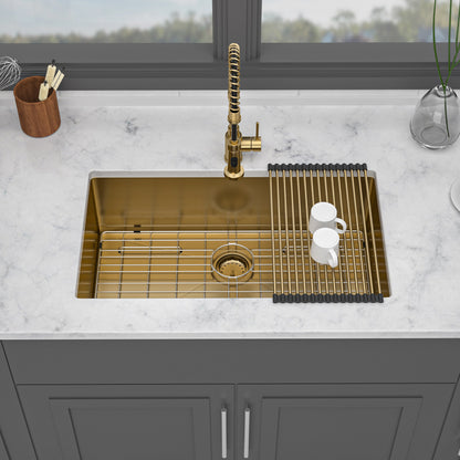 Undermount Gold Kitchen Sink - 32" x 19" x 10" Stainless Steel 16 Gauge Deep Single Bowl Sinks