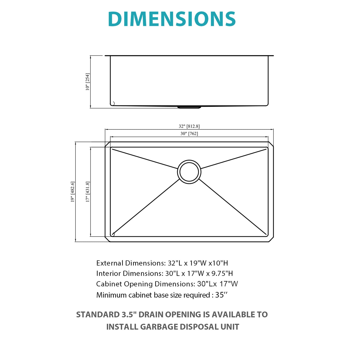 Undermount Gold Kitchen Sink - 32" x 19" x 10" Stainless Steel 16 Gauge Deep Single Bowl Sinks