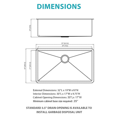Undermount Gold Kitchen Sink - 32" x 19" x 10" Stainless Steel 16 Gauge Deep Single Bowl Sinks