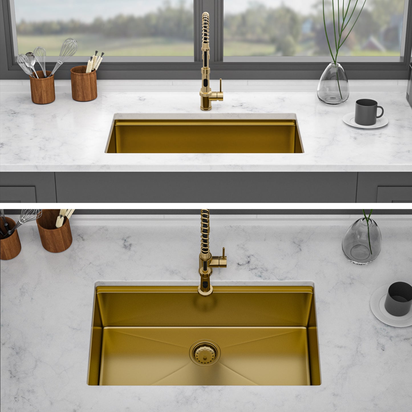 Single Bowl Undermount Workstation Gold Kitchen Sink - 33" x 19" x 10" Inch 16 Gauge Stainless Steel Deep Sink
