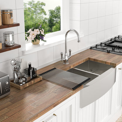 Double Bowl (50/50) Farmhouse Sink- 36" x 20" x 9" Stainless Steel Apron Front Kitchen Sink 16 Gauge with Two 9" Deep Basin