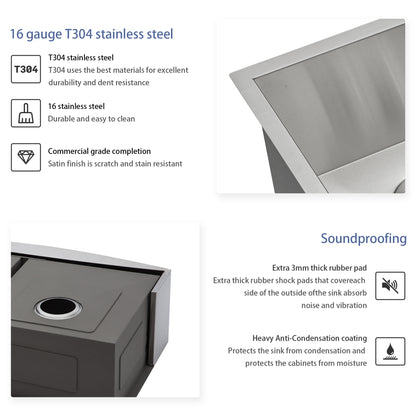 Double Bowl (50/50) Farmhouse Sink- 36" x 20" x 9" Stainless Steel Apron Front Kitchen Sink 16 Gauge with Two 9" Deep Basin