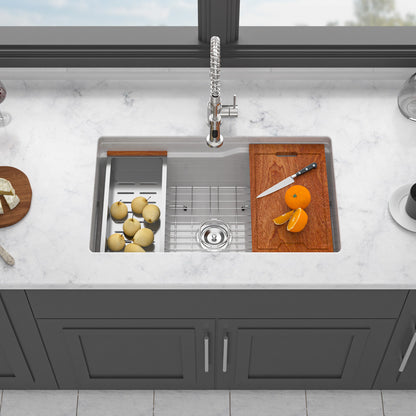 32"x19"x10" Undermount Workstation Single Bowl Porcelain Fireclay Kitchen Sink - Dual Mount White Fireclay Rectangular Deep Single Bowl Sink Basin