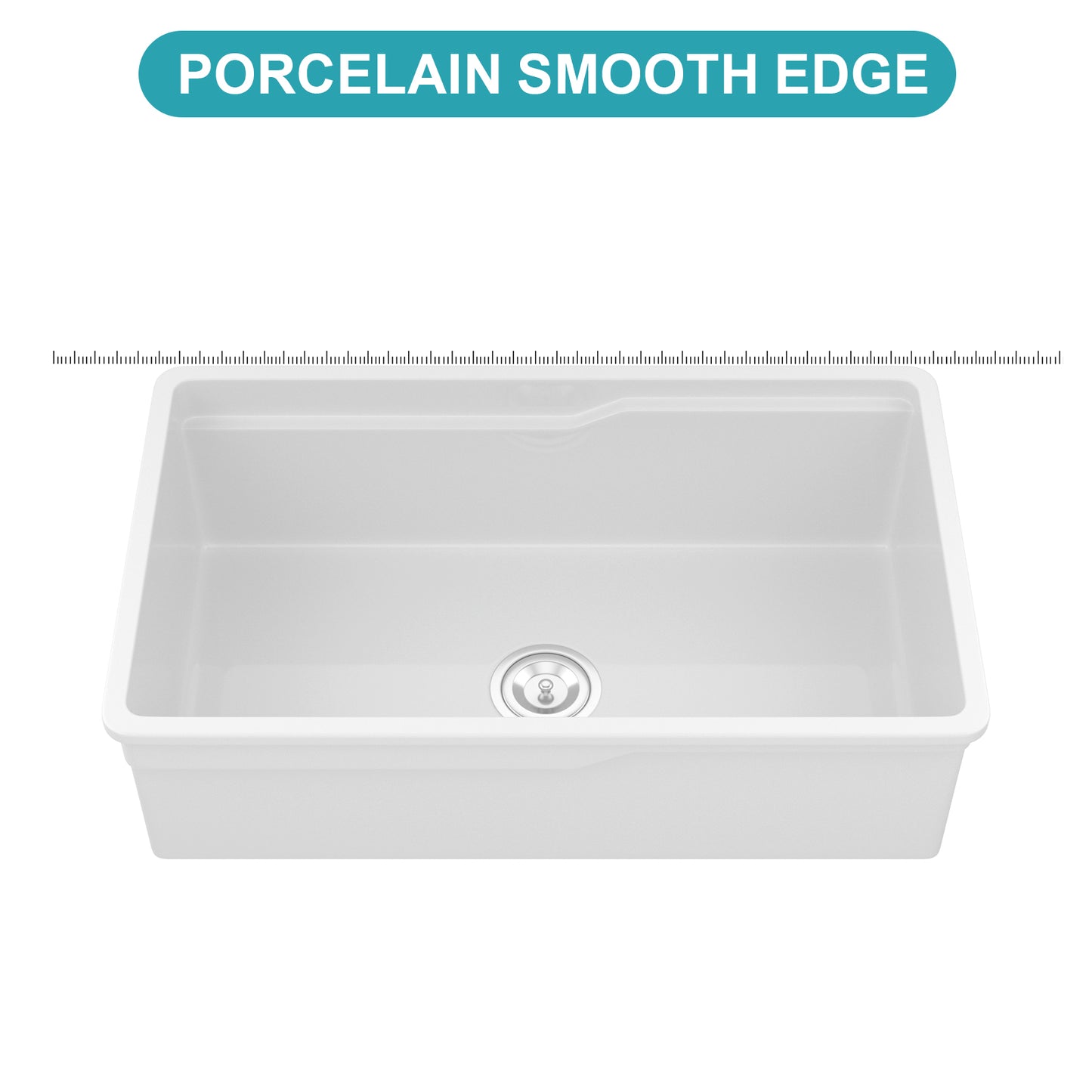 32"x19"x10" Undermount Workstation Single Bowl Porcelain Fireclay Kitchen Sink - Dual Mount White Fireclay Rectangular Deep Single Bowl Sink Basin